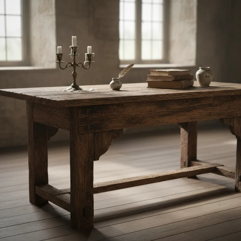 Rustic old wooden table with a weathered, textured surface and visible wood grain, showcasing vintage character.