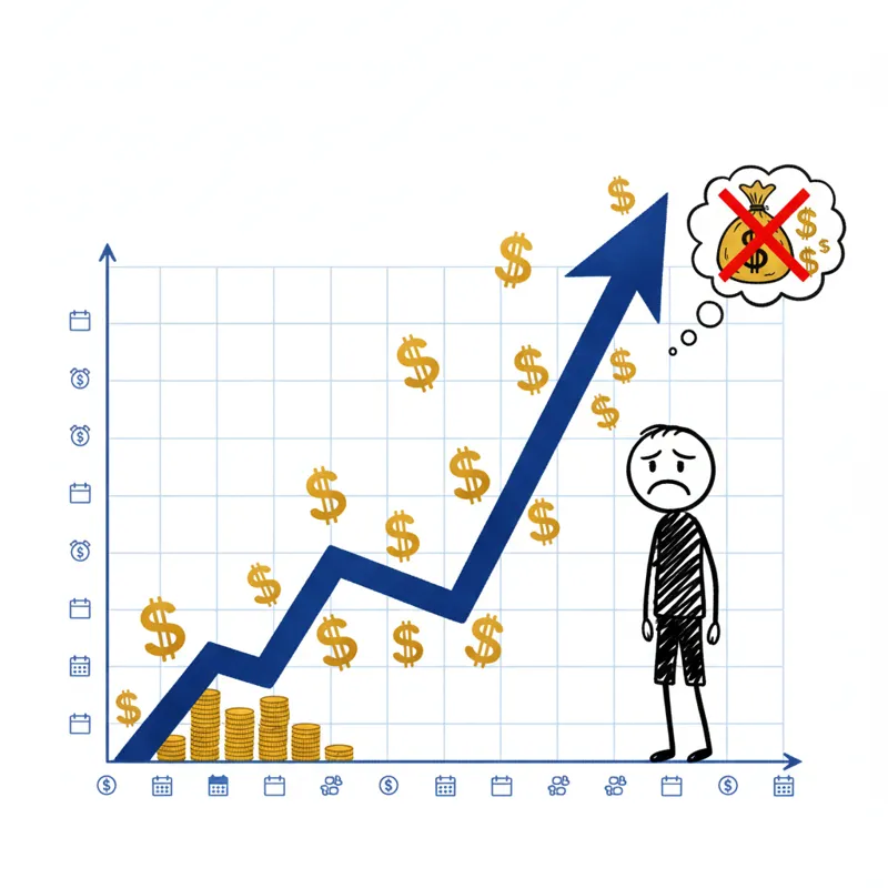 A graph showing a steep upward curve, symbolizing rapidly increasing insurance premiums, with dollar signs and an unhappy stick figure.